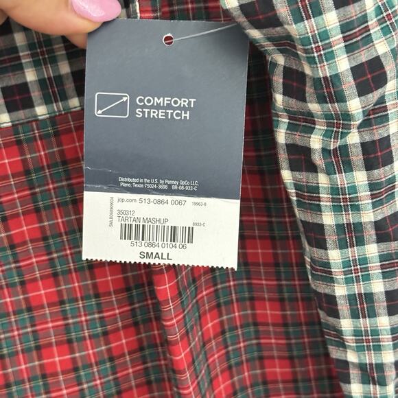 St. Johns Bay Shirt Mens Small Red Black Tartan Mashup Long Sleeve Button-Down - Picture 7 of 14